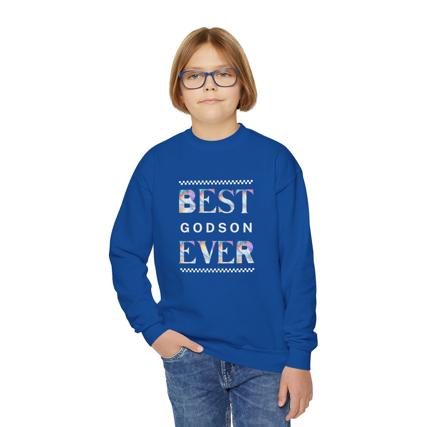 Best Godson Ever Youth Crewneck Sweatshirt - Fun Gift for Godparents, Birthdays, Celebrations