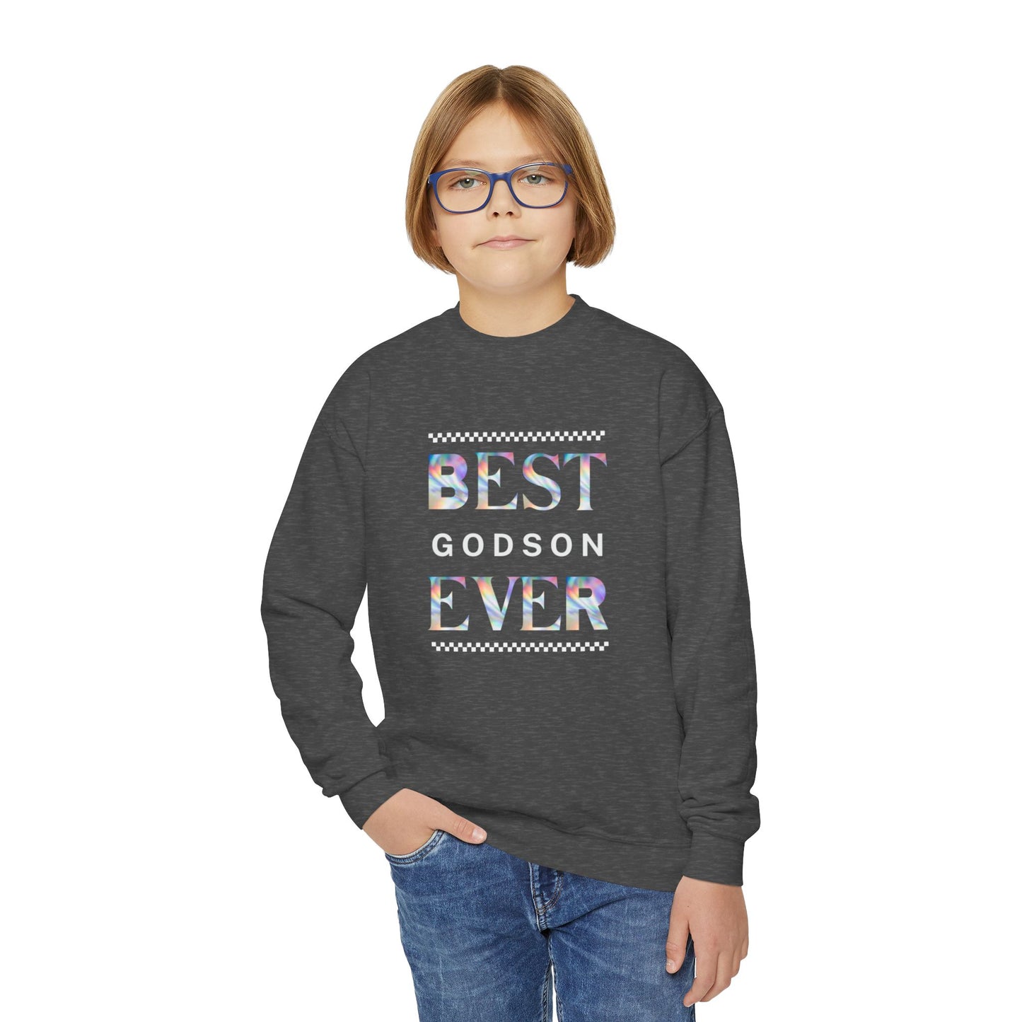 Best Godson Ever Youth Crewneck Sweatshirt - Fun Gift for Godparents, Birthdays, Celebrations